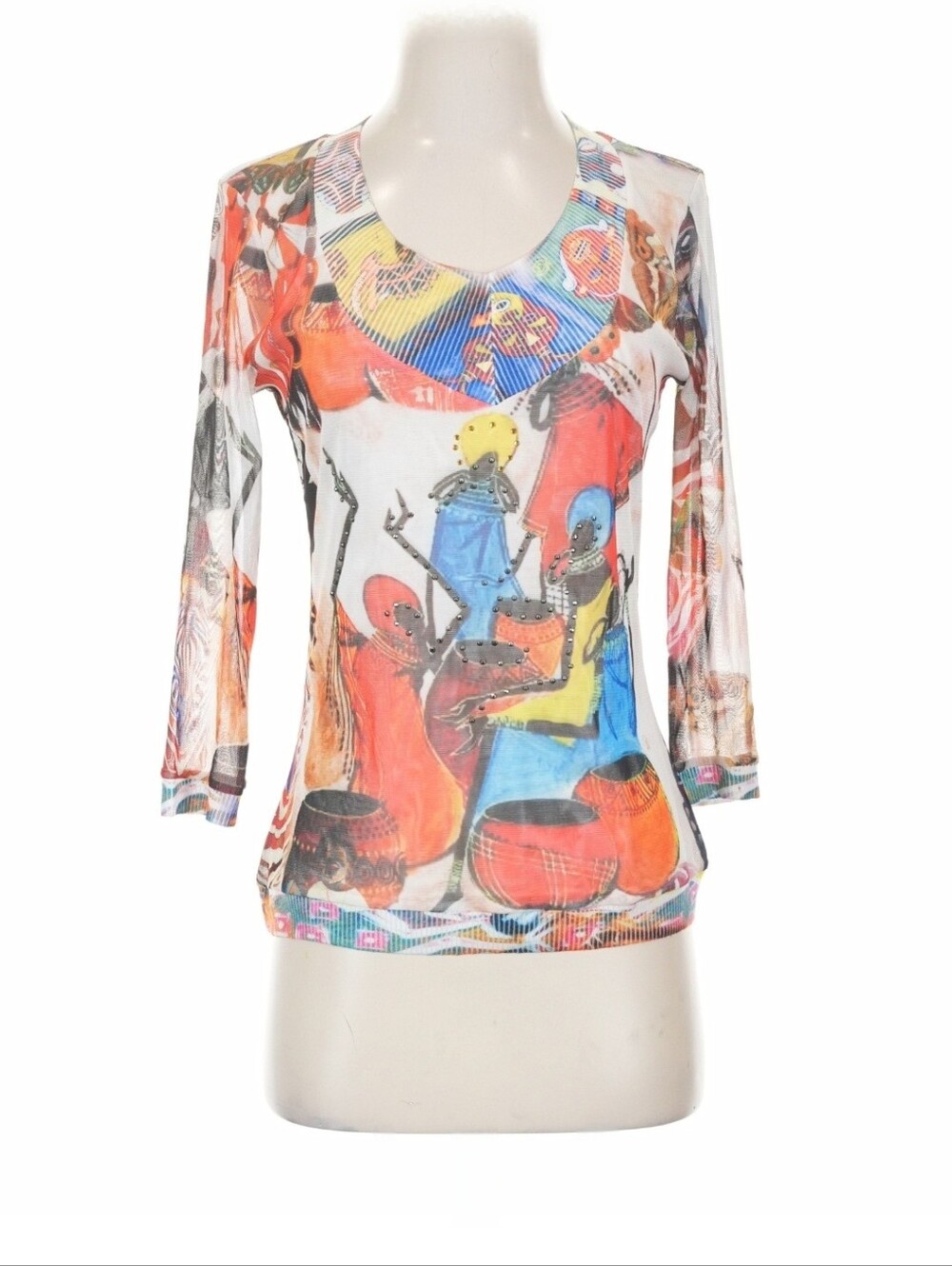 Alberto Makali Multicolor Abstract Scoop Neck Tank Top Size Small